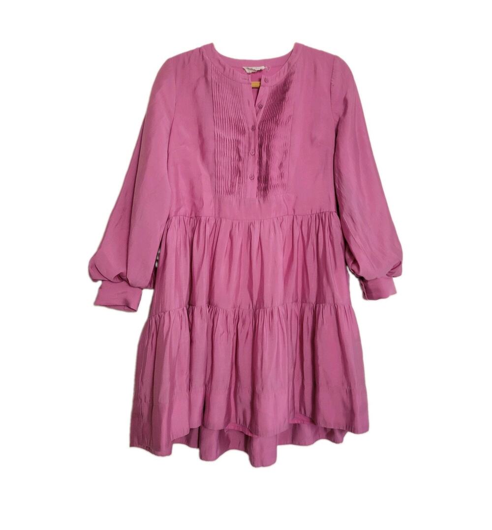 Hyacinth House Amie Dress Orchid Pintuck Pink Shirtdress Ruffle Short M